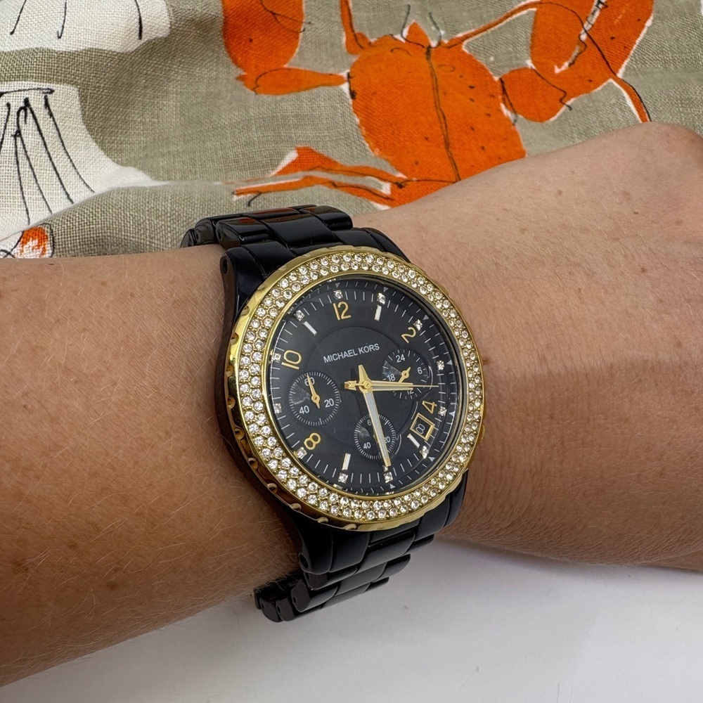 Authentic‎ Michael Kors Chronograph Quartz Crystal Black Dial Ladies Watch - Picture 2 of 14